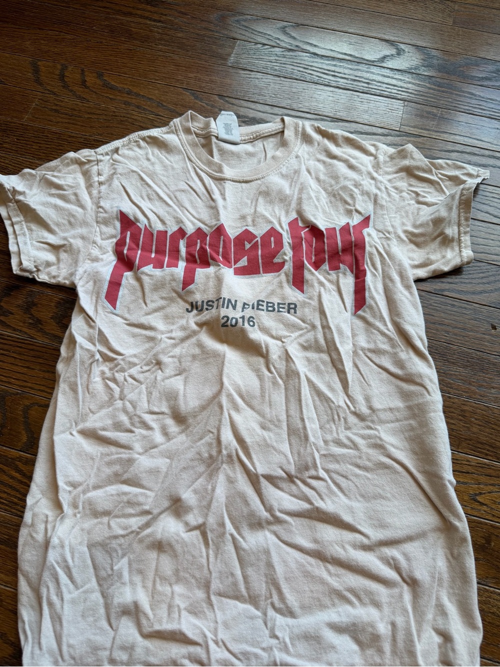 Gildan Beige Short-Sleeve Tee with Red Purpose Tour Print